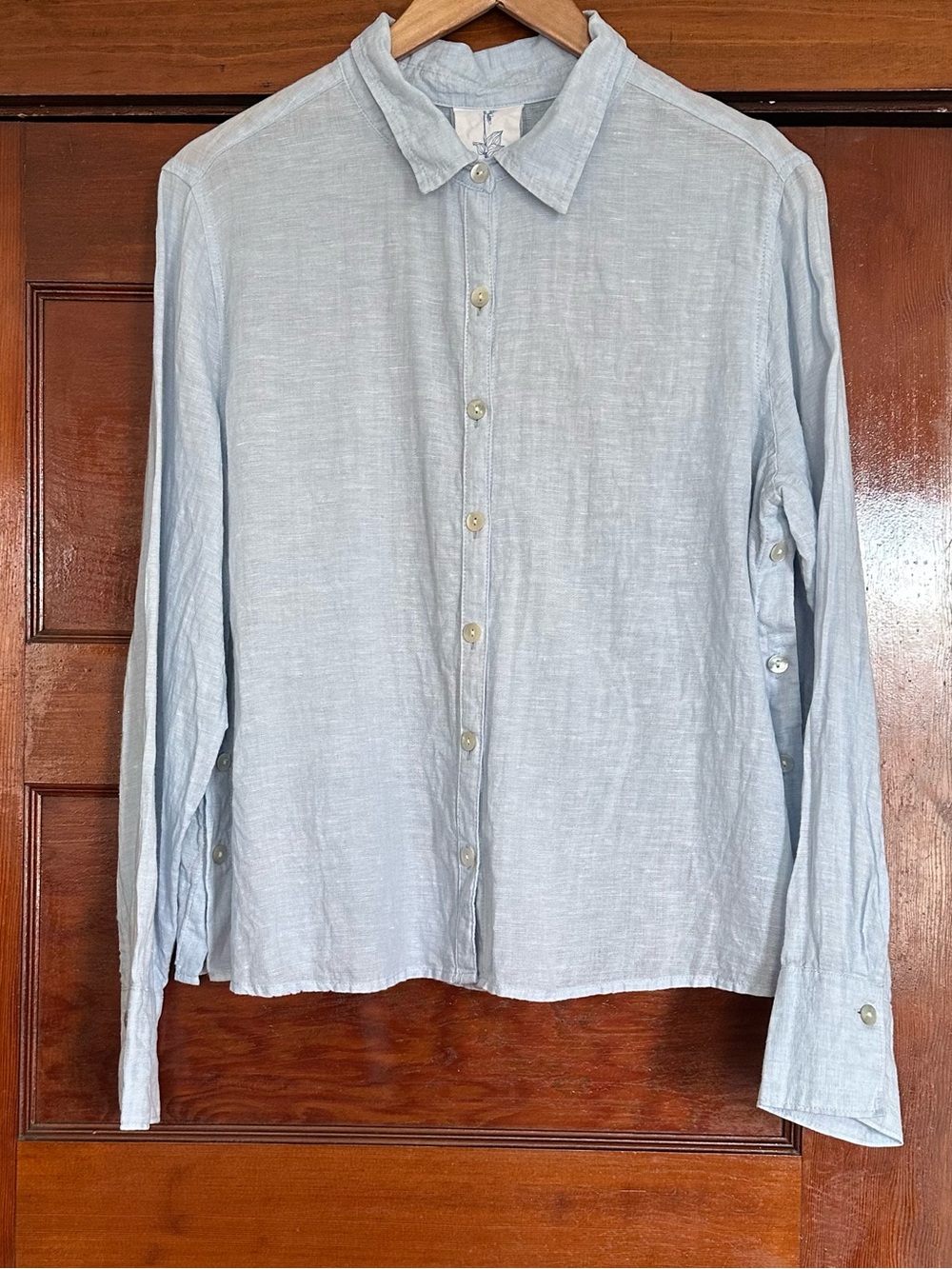 Calypso St. Barth Blue Linen Long Sleeve Button Down Shirt Top Size Large Beach